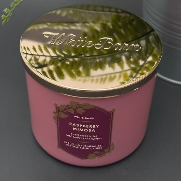 BBW Raspberry Mimosa White Barn Bath & Body Works 3 Wick Candle - Picture 4 of 10